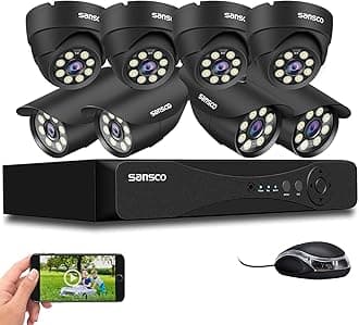 SANSCO 3K 8CH CCTV Security Camera System, 8 Channel DVR 24/7 Recording, 8 x 5MP Bullet Dome Camera Outdoor, Color Night Vision, Human Face Vehicle Detection, APP/Email Alert, P2P, No Hard Drive