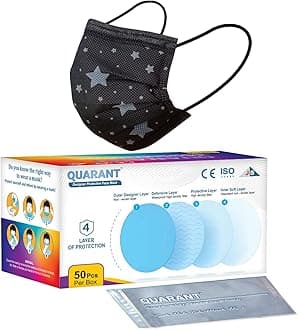 QUARANT Meltblown - Dual SMMS Fabric 4 Ply Designer Protective Face Mask with Nose Clip and Reusable Travel Pouch, Fashion That's Safe (Stary Night, Pack of 50) for Unisex