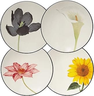 Colorwave Floral Appetizer Plates, Graphite Black, Set of 4
