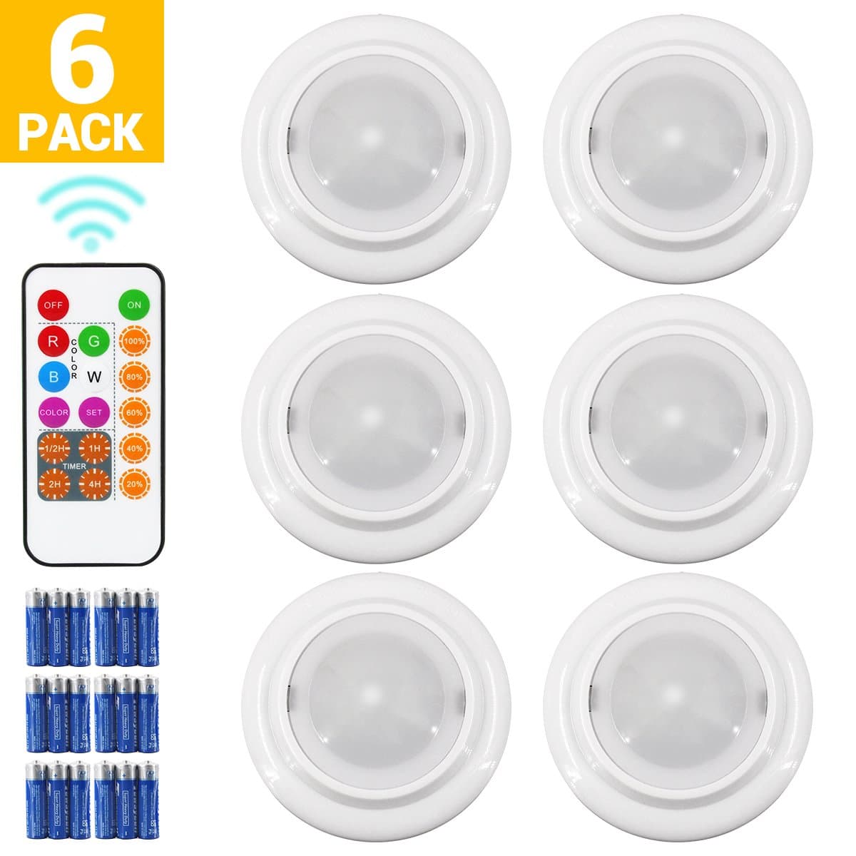 Under Cabinet Lights with Remote Control, BWL Brightness Adjustable LED Puck Light, Multi Color LED Accent Lights (Pack of 6)