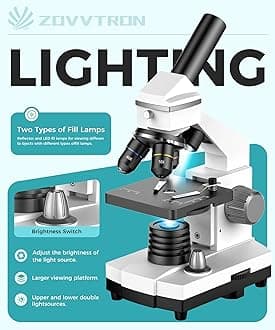 Professional Compound Microscopes for Adults, Kids 8-12 & Students | 2000X Magnification Lab & Home Microscope with Phone Adapter, Complete Slides Set (Gray White)