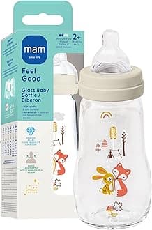 MAM 9oz Premium Glass Baby Bottle Newborn, Wide Neck Medium Flow Breastfeeding Like Silicone Nipple, Easy Clean, BPA Free, 2+ Months, Easy Switch Between Breast and Bottle, 1 Pack, Unisex