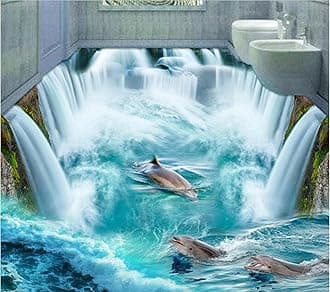 Wall Mural Wallpaper 116 x 83 inch (Width x Height) Custom Photo 3D Flooring Mural self - Adhesion Wall Sticker Great Falls Videos Dolphins to Beach 3D Stickers Toilets