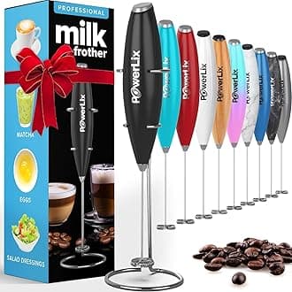 PowerLix Milk Forma Milk Frother Creamer Electric Forma Whisk Mini Ultra Light Quiet Hand Mixer with Stainless Steel Stand 15-20 Seconds Powerful 19001rpm Mini Drink Mixer Coffee Latte Cappuccino Hot