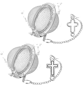 2Pcs Baptism Stainless Steel Mesh Tea Infuser, 2.1inch Tea Ball with Jesus Cross Pendant Christian Gifts,Tea Strainer Tea Diffuser Tea Steeper for Filtering Tea,Tea Infusers for Loose Tea (Cross, 2PC)