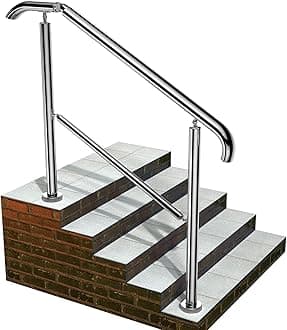 Staircase Handrail Porch Deck Patio Railing for Outdoor and Indoor 330lbs Side Load Stairs Handrailings Stainless Steel Fits 1-5 Steps (Style 1)