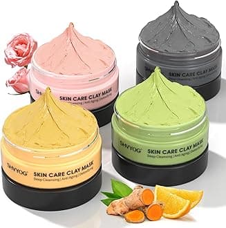 Clay Face Mask Kit, Vitamin C Clay Mask with Turmeric, Dead Sea Mud, Green Tea, Rose, Skin Care Facial Mask for Deep Cleansing, Controlling Oil and Refining Pores & Mask Brush(240g in Total)