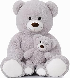 MorisMos Giant Teddy Bear Mommy and Baby Bear Soft Plush Bear Stuffed Animal for Mom and Child, 39 Inches, Gray