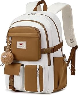 Laptop Backpack 15.6 Inch Kids Elementary Middle High School Bag College Backpacks Anti Theft Travel Back Pack Large Bookbags for Teens Girls Women Students (Beige Khaki)