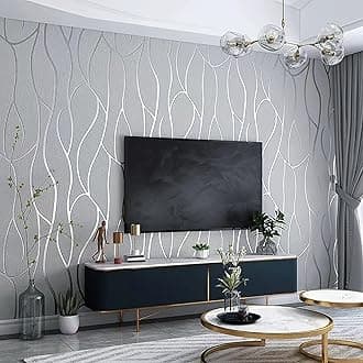Trafagala 3D Non-Woven Embossed Silver Grey Wallpaper Textured Effect Wall Paper Roll Modern Micro Glitter Geometric Striped Satin Surface Feature Wallpaper for Livingroom Bedroom