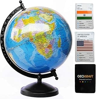 iQKids Educational Political Laminated Rotating World Globe with Metal