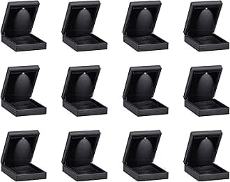 Allure - Bulk Case Of 12 - Luxury Pendant Box With LED Light, Square Shaped Elegant Diamond Pendant Case, For Unique Proposal Or Wedding, Small, Black Velvet Interior Jewelry Display Gift Box.