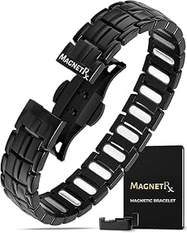 MagnetRX Magnetic Bracelets for Men - EllipseMAX 5X Strength 5,000 Gauss Magnets - Designed in USA & Patent Pending - Premium Titanium Mens Magnetic Bracelet & Adjustable Length (Black)