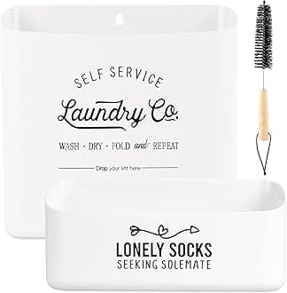 Magnetic Lint Bin for Laundry Room Set, Large & Small Lint Trash Can with brush, Farmhouse Laundry Decor and Dryer Sheet Holder, Lint Box for Laundry Room Organization(Lint Bin Set, White)