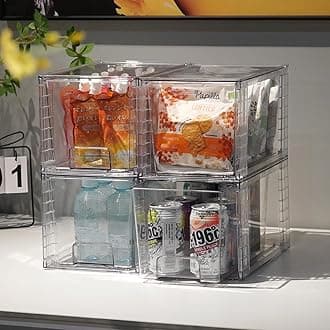 1Pack Large Stackable Storage Drawers,Clear Acrylic Organizers with Handle,Easily Assemble for Kitchen Undersink,Bathroom,Cabinet,Makeup,Closet,Medicine,Pantry Organization Bins