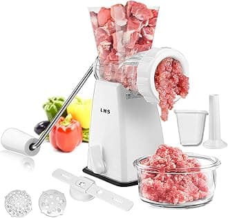 Manual Meat Grinder with Stainless Steel Blades Heavy Duty Powerful Suction Base for Home Use Fast and Effortless for All Meats-White