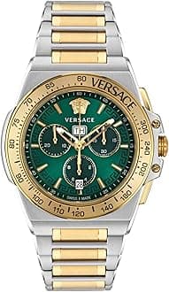 Versace Greca Extreme Chrono Collection Luxury Mens Watch Timepieces with a Two Tone Bracelet and Case featuring a Green Dial