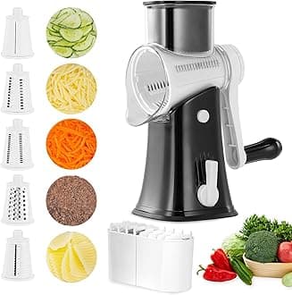 EDEFlSY Cheese Grater, 5-in-1 Kitchen With Handle, Perfect for Fruits Shredder in the Kitchen. Versatile Rotary Vegetables Grater Can Also be Used for Nuts and Chocolate
