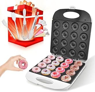 All in One 2 Inch Mini Donut Maker, Non-Stick, Cool Touch, Electric Doughnut Machine for 16 Snacks & Desserts, Perfect for Birthday, Wedding, Baby Shower, Christmas, Party, Afternoon Tea