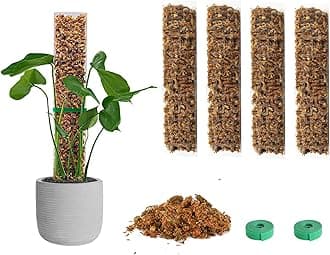 EOX 4 Pcs 15 Inch Plastic Moss Pole for Plants Monstera Set with 5.3oz/150g Sphagnum Moss, Plant Poles for Climbing Plants, Plant Support for Indoor Plants, Garden Ties