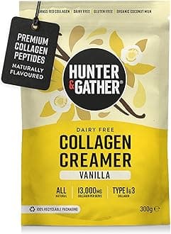 Hunter & Gather Collagen Creamer for Coffee I Vanilla I 300g I Grass Fed Type 1 & Type 3 Bovine Collagen Peptides I Dairy Free I 13,000mg per Serve I Support Hair, Skin, Nails, Muscles