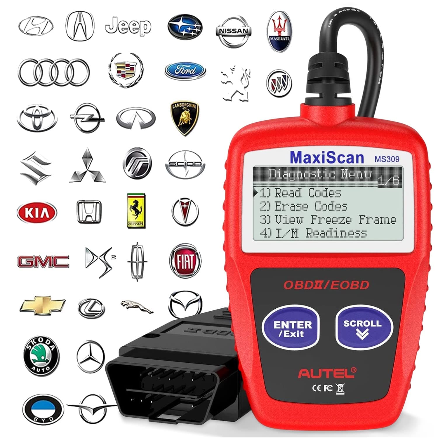 Autel MS309 Universal OBD2 Scanner Engine Fault Reader, Read Clear Codes, View Freeze Frame Data, I/M Readiness Smog Check CAN Diagnostic Scan Tool