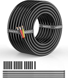 NAOEVO 14 Gauge Wire 3 Conductor Electrical Wire, 14 AWG Stranded PVC Cord, 12V Low Voltage/Tinned Copper/Flexible Cable for Automotive Wiring, Lamp Cord, Marine Cable (50FT)