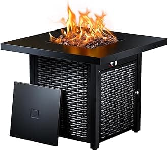 Propane Fire Pits Outdoor Gas Fire Pit, 50,000 BTU Steel Fire Table with Lid and Lava Rock, Add Warmth and Ambience to Gatherings and Parties On Patio Deck Garden Backyard