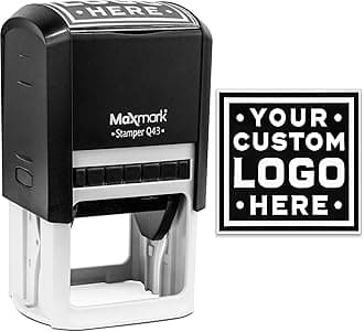MaxMark Personalized Business Custom Self-Inking Square Logo or Text Stamp - Choose from 15 Ink Colors.