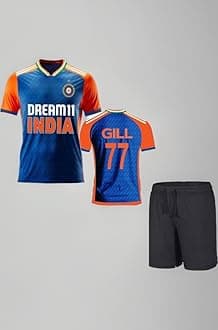 Gill 77 T20 India Cricket Jersey Tshirt with Set for (Men,Kids,Boys)