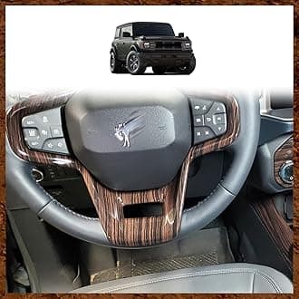 Muslogy Compatible with Ford Bronco 4 Door Set of 9 Interior Modification Accessories Gear Shift Panel Inner Door Handle Bowl Cover Steering Wheel Cover for Bronco 2021-2024 (Dark Wood Grain_Glossy)