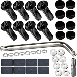 Black License Plate Screws- Anti Theft Bolts for Fastening Car Tag Frame Holder, 1/4" Stainless Steel Security Plate Mounting Hardware Kit- Screws Caps, Nuts, Rattle Proof Pad