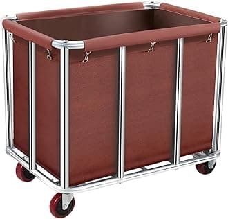 Commercial Laundry Cart on Wheels, 11.35 Bushels Large Roller with Removable Waterproof Canvas Lined Basket, Heavy Duty Stainless Steel for Hotels and Hospitals