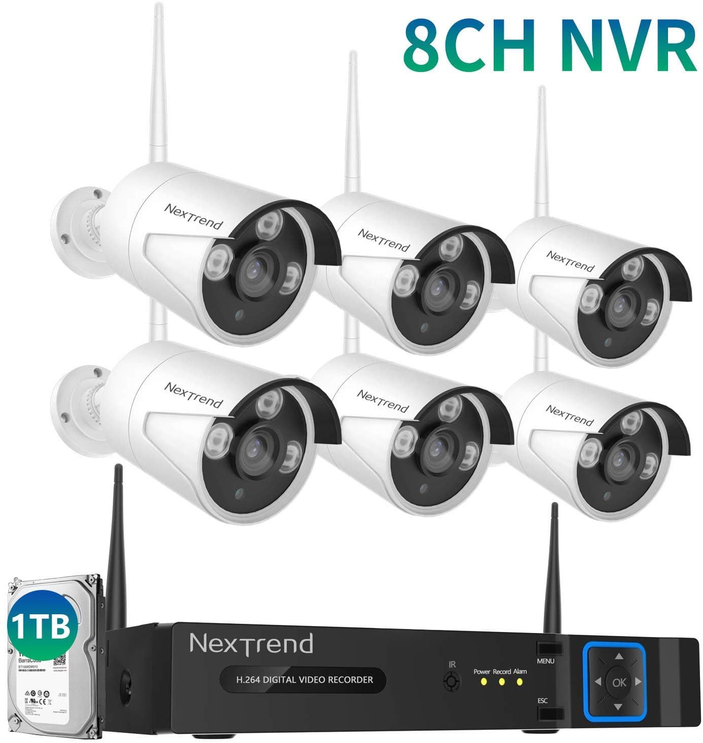 Wireless Security Camera System, NexTrend 8 Channel HD Surveillance DVR Kits with 1TB Hard Drive,6 Indoor Outdoor Cameras for Home Security with Night Vision,Easy Setup Free APP