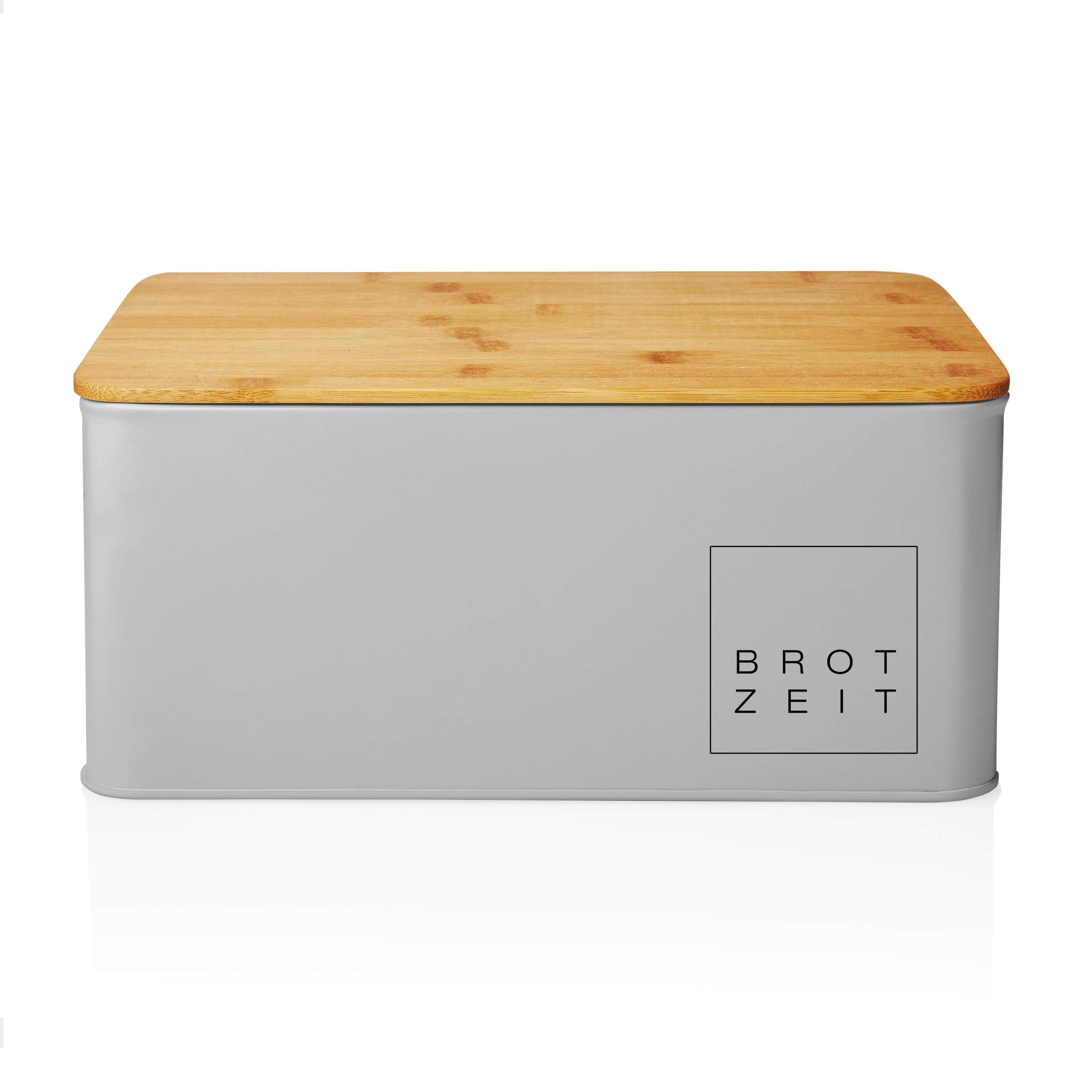 LumalandKitchen Bread Bin | Metal Bread Bin with Bamboo Lid | Rectangular Bread Bin 30.5 x 23.5 x 14 cm | 2in1 Bread Bin & Cutting Board [Light Grey]