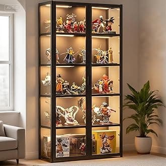 5-Tier Display Cabinet with Acrylic Glass Door, 65.5" High Display Case, Transparent Curio Cabinet&Bookcase for Collectibles, Toys, Books, for Playroom, Bedroom, Study Room (Black Double doo)