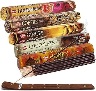 Hem Incense Sticks Variety Pack #15 and Incense Stick Holder Bundle with 5 Popular Flavor Themed Fragrances