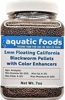 1 mm Floating Blackworm Pellets with Color Enhancers & Vitamins. Great for All Tropical Fish, Marine Fish, Cichlids, Carnivores, Discus, Coldwater Fish, Koi & Pond Fish…7oz Small Jar