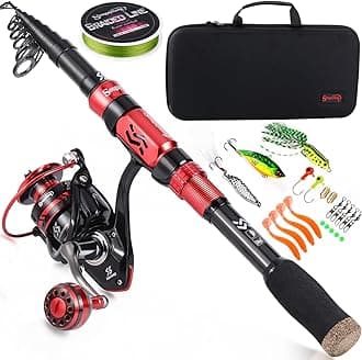 Sougayilang Fishing Rod and Reel Combos - Carbon Fiber Telescopic Fishing Pole - Spinning Reel with Carrying Case for Saltwater and Freshwater Fishing Gear Kit(Red 6.89ft-3000)