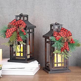 NEEDOMO 2Pack Decorations Indoor, Outdoor Led Lanterns Decorative for Table Centerpieces, Vintage Metal Hanging Candle Holder, Home Decor, Wedding, Party, Living Room, Patio, Porch
