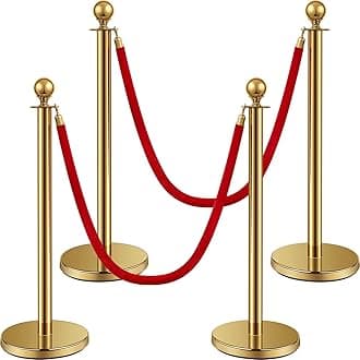 Ferraycle 4 Pcs Stainless Steel Stanchion Post Queue 5 ft Velvet Carpet Ropes and Pole Crowd Control Barriers Grand Opening Casino Theme Party Decorations 360 Photo Booth Accessories (Gold)