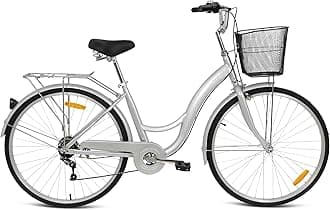 Brooklyn 6 Speed Cruiser Bike, 24/26 Inch, City-Bike with Gears, Steel Frame, Road-Bike, Comfort Cycle, Unisex Bicycle Adult, Front Basket, Rear Carrier, Classic Commuter Bike