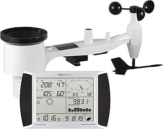 PCE Instruments PCE-FWS 20N Weather Station, for Meteorological Monitoring, Measures Wind Direction, Wind Speed, Temperature, Humidity, and Rainfall, with Wireless Data Transmission and LCD Display