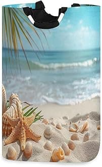 xigua Sunny Beach Scene Large Laundry Hamper with Handle, Foldable Clothes Hamper Collapsible Storage Basket for Toys and Clothes Organization in Bedroom, Bathroom, and Laundry Room