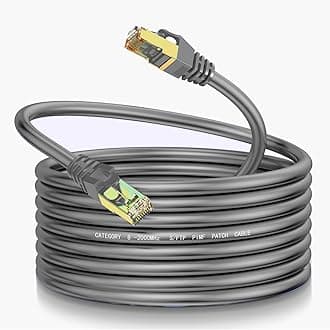 Cat8 Ethernet Cable 300Ft Round S/FTP Outdoor&Indoor Heavy Duty High Speed Cat8 LAN Network Cable 40Gbps 2000Mhz Gray