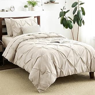 CozyLux Twin Comforter Set with Sheets Beige, 5 Pieces Pintuck Bed in A Bag, Twin Bed Set Gift for Family, Pinch Pleat Bedding Set with Comforter, Sheets, Pillowcase & Sham
