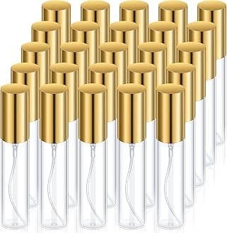 Yinder 25 Pcs 10 ml Glass Refillable Perfume Bottles Bulk Travel Empty Perfume Atomizer Sprayers Portable Spray Bottles Mini Sample Fragrance Containers, Gold