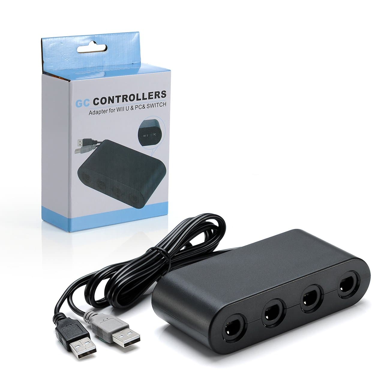 Switch Gamecube Controller Adapter (Updated Version), Gamecube NGC Controller Adapter for Wii U, 4 Port Black Super Smash Bros Gamecube Adapter for Nintendo Switch,Wii U and PC USB