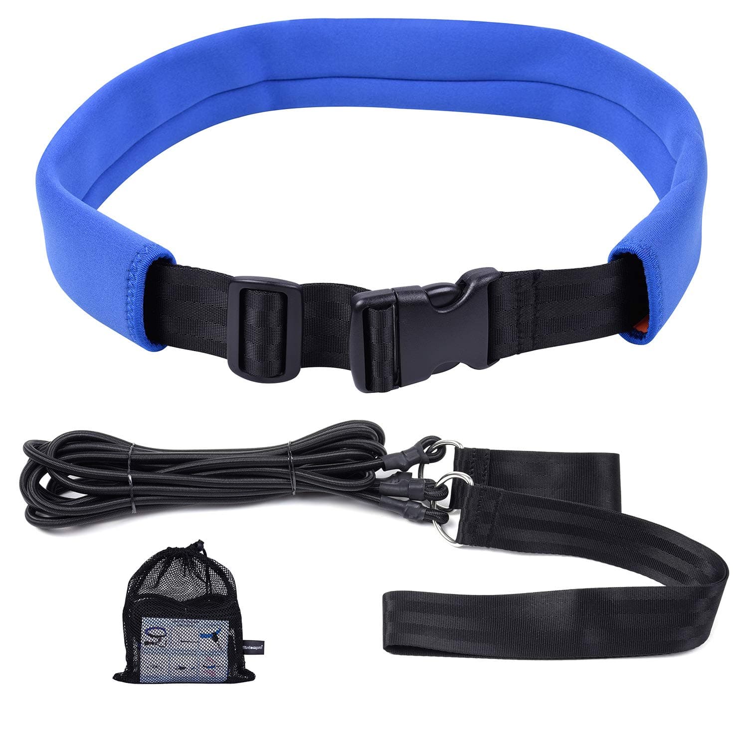 Wisdompro Swim Training Belt 2 m, Swim Bungee Cords Resistance Bands, Stationary Swimming Tether, Static Swimming Harness, Swimming Pool Tether for Adults - Blue