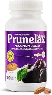 Prunelax Ciruelax Maximum Relief Laxative Tablets with Natural Senna for Occasional Constipation, Senna Extract, Vegan & Gluten-Free, Gentle Overnight Relief - 100ct